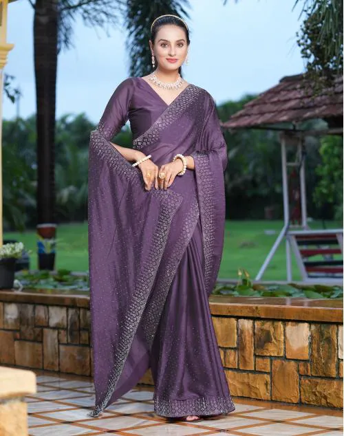 Satrani Georgette Purple Color Saree with Blouse piece