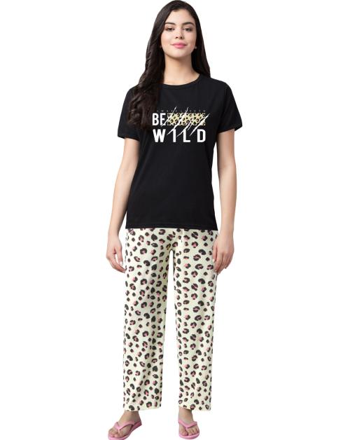 Fflirtygo Night Suit Set for Women Night Wear, Lounge Wear ,Printed Pure Cotton ,Top & Pyjama Set