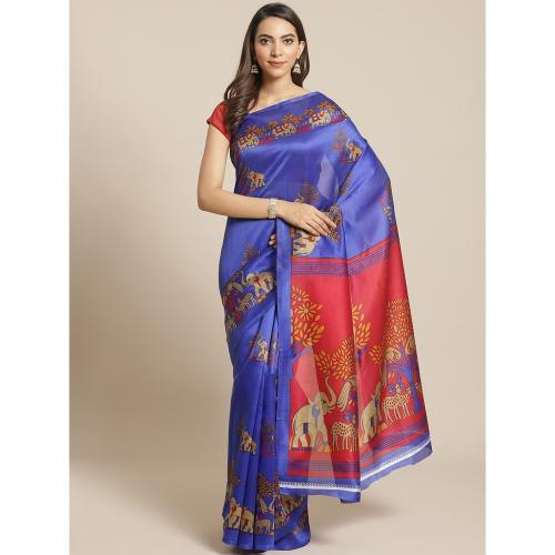Fab99 Royal Blue Animal Print Saree