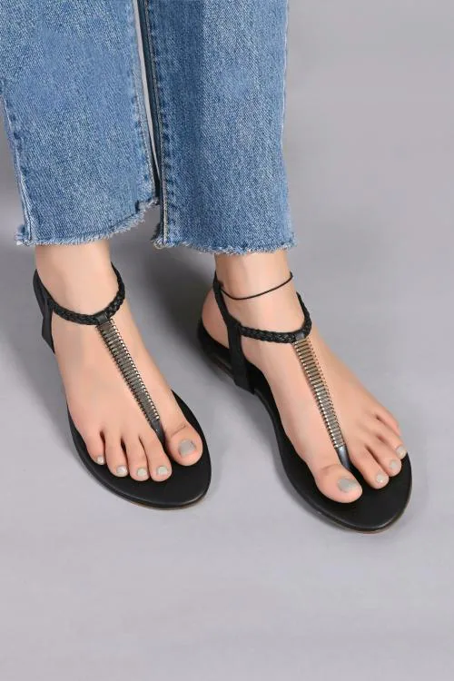 Myra Black flat sandal for Women