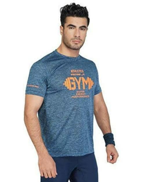 VECTOR X Men Blue Printed Polyester Round Neck T-shirt