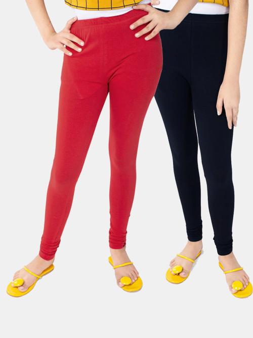 Tik Tok Wears Girls Multicolor Solid Cotton Lycra Blend Pack of 2 Leggings