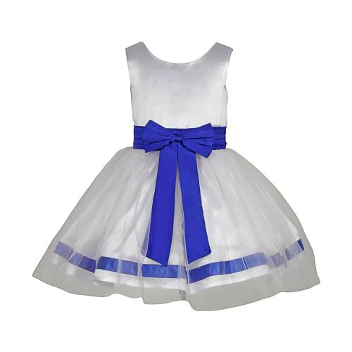 Wish Littlle Girls White Satin Knee Length Dress - 6-7 Years