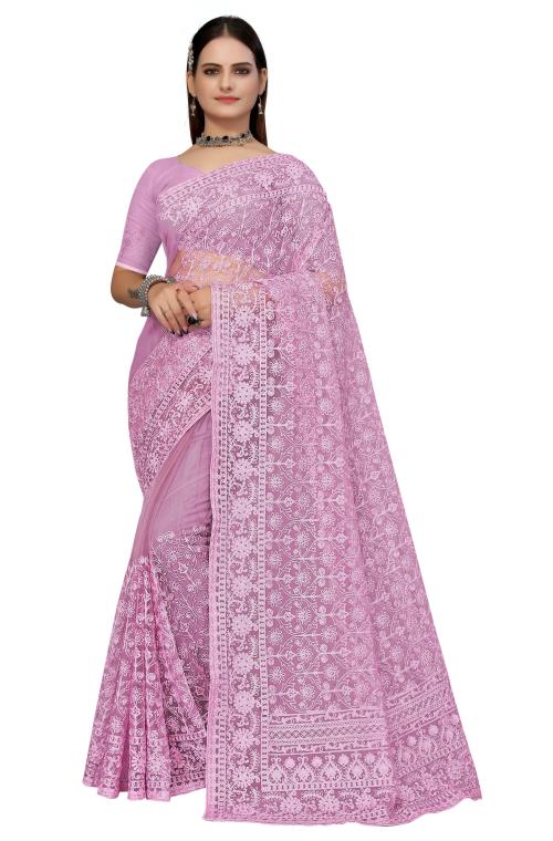 Mahotsav Purple Net Embroidered Saree with Net Blouse