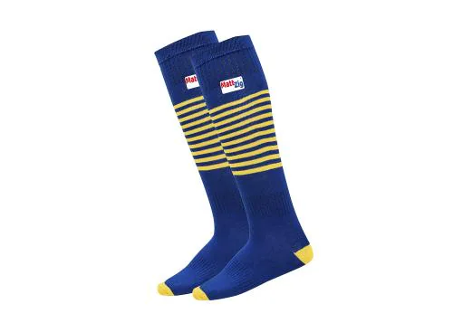 MattZig Knee High Lycra Striped Football Socks (One Pair) - Dark Blue