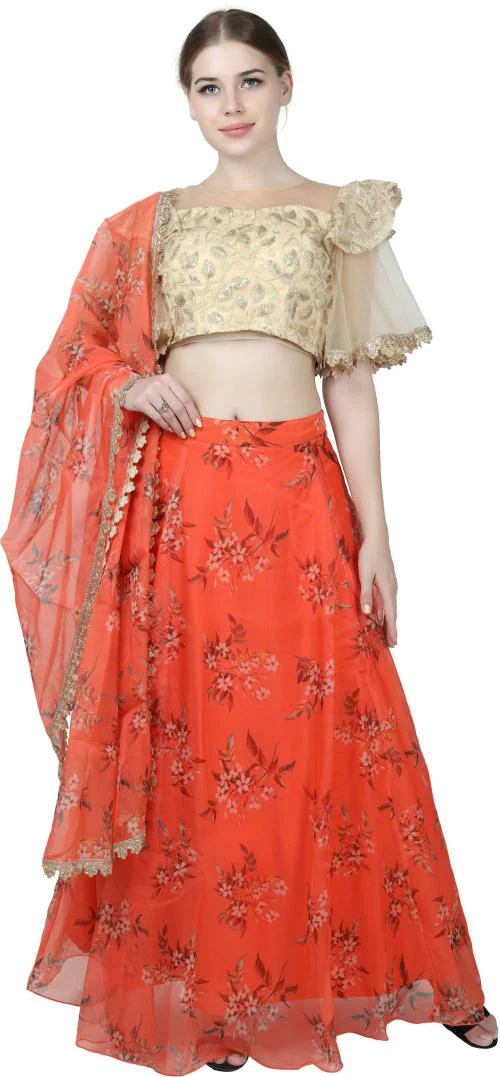 KIYA Women Red Floral Silk Blend Lehenga & Choli (5XL)