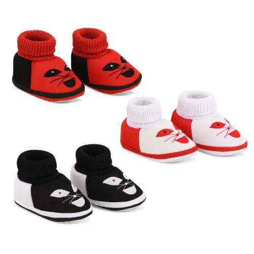 ADORED FASHION Newborn Baby Shoes Booties, Pack of 3 Baby Socks Shoes for 3-6 Months Baby Boys/Girls Color-Black, Red & White