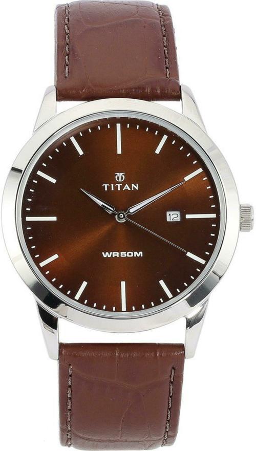 Titan Brown Dial Brown Strap Analog Watch For Men - (1584SL04)