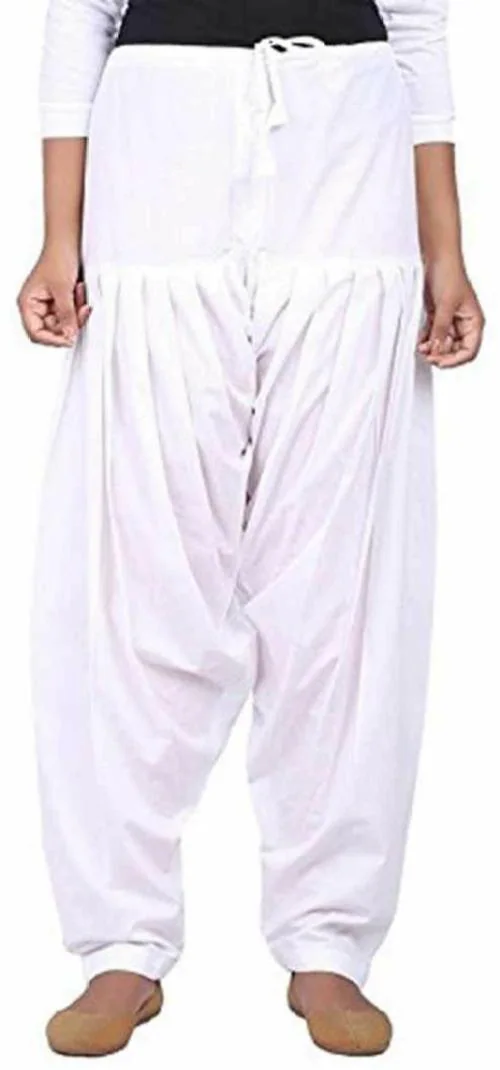 Imago White Cotton Patiala Salwar Pant For Women ( Free size Upto 48)