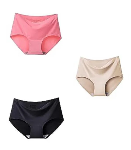 Sassyvilla Seamless Panties V Shape for Girl's And Woman's (Pack of 3_ Black Pink & Skin)