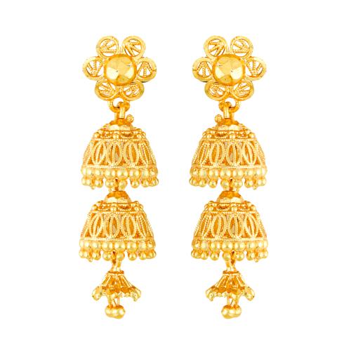 MEENAZ Traditional Temple One Gram Gold Brass Copper South Indian Screw Back Studs Meenakari Stone Ear Chains Hair Peacock Jhumkas Jhumka Earrings Combo for Women Girls Wedding chain -GOLD JHUMKI-M134