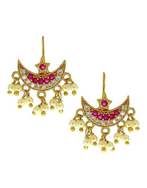 VAMA FASHIONS Gold Plated Ear Clip-on Earrings Pink (Women and Girls)