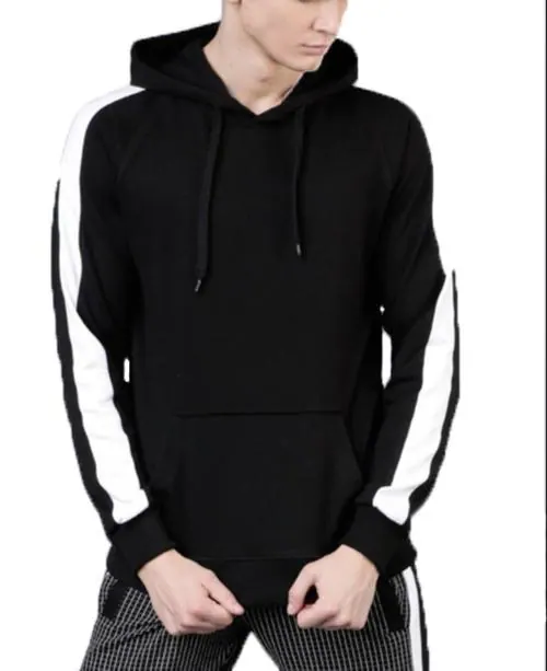 Black - Medium White Stripe Hoodie For Men TeesTheDay