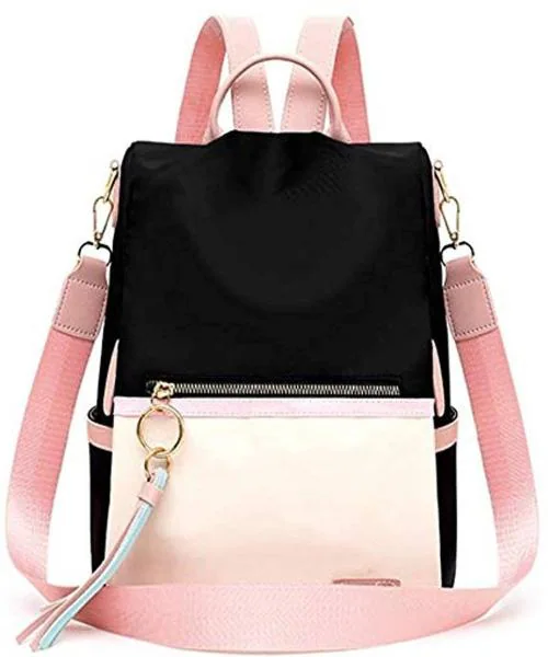 Beautiful Women's 10L PU Leather Backpack For College School Office & Travelling ( Pink Black