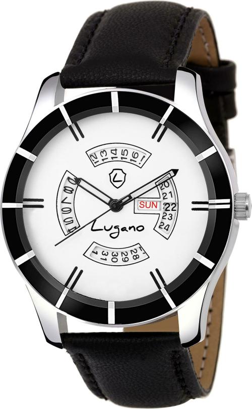 Lugano 1179 Orion White Dial With Clear Demonstration of Day And Date Analog Watch For Men