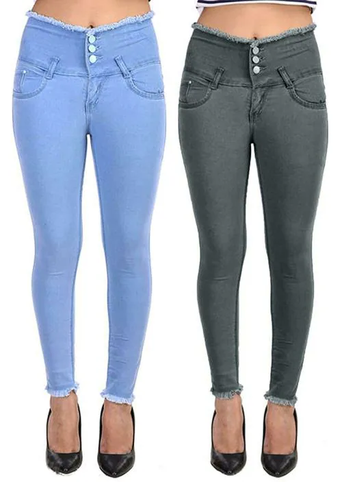 Ktdd Trading Women Light Blue,Grey Denim Blend Pack of 2 Jeans (32)