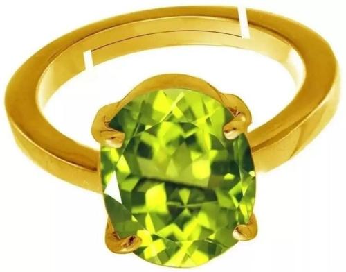 Chopra Gems & Jewellery Gold Plated Brass Green Peridot Stone Ring (Men and Women) - Free Size