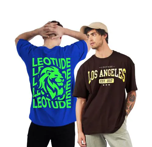 LEOTUDE Oversized Cotton Blend Half Sleeve Mens T-Shirts Combo (Pack of 2) Multicolor