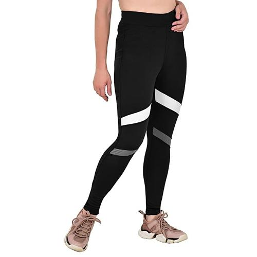 Zobox Women's Striped Solid Skinny Fit Tights Black_30