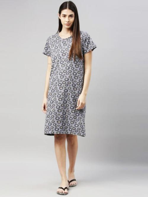D C H Women Grey Printed Pure Cotton, Cotton Nightshirts (Xl)