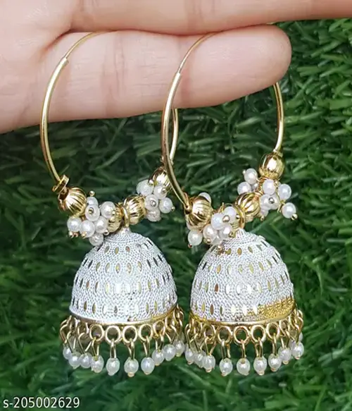 DF STORE Bali Jhumka Earring Jhumki For Girls And Womens-Size-Free Size-White