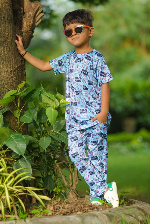 Catron Baby Boys & Baby Girls Multicolor Heavy And Soft Lycra Bland With Colourful Prints Co ord Sets -07 For Party (Festive) T-shirt & Track Pants 2-3 Y