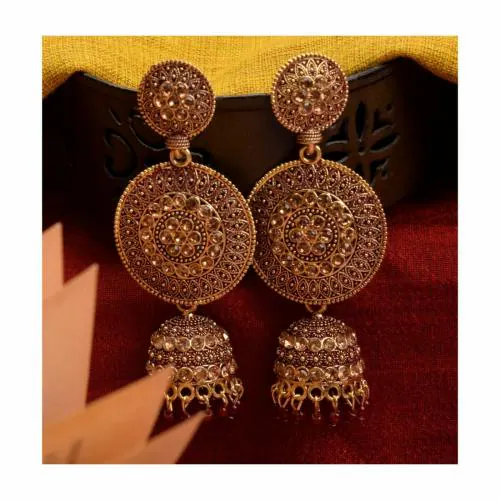Antico Bollywood style ethnic Diamond Maroon Color Oxidized Jhumka Earrings for Women