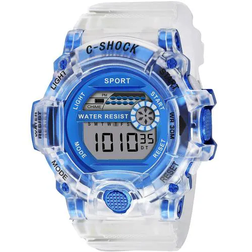 Acnos Digital Blue Dial White Strap Watch For Men - (GEO-BLUE)