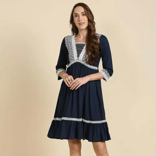 Madhuram Women Short Western Dresses Style with Floral Printed and Regluar Frock Style Fully Stitched Short Dress