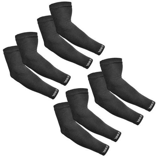 XJARVIS UV Sun Protection Cotton Sports Arm Sleeves Universal Fit for Men, Women & Kids Perfect for Running, Cycling, Driving, Basketball, Football & Outdoor Activities Pack of 4 (Black)