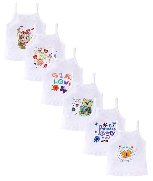 Neeba Kids White Cotton Camisole for Girls, Summer Innerwear Undergarment Spaghetti Slips Pack of 6
