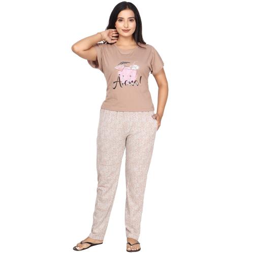 CLINT Summer Daily Wear Round Neck Half Sleeve Printed Nightsuit for Women's