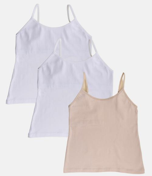 Adira | Cotton Girls Camisole | Flat Padded Innerwear Vest | Camisole For Puberty | Covers Nipples & Gives Confidence At School | stretchy Cotton | Plus Size | Pack Of 3 | White, White & Skin | 4XL