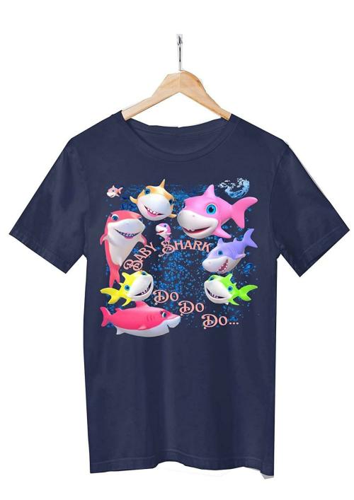 Thebabyshark Unisex Toddler Navy Blue Baby Shark Family Printed Cotton Round Neck T-Shirt (1-2 Years) Size 22