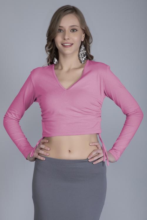 THE BLAZZE B1898 Womens Cotton Women Drawstring Plunge V Neck Full Sleeve stylish Western Crop top for Women