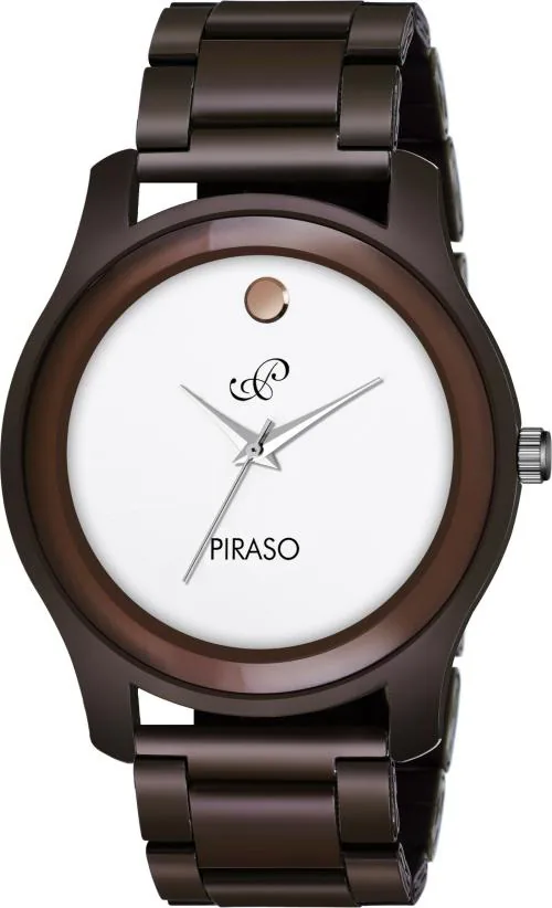 PIRASO Analog White Dial Brown Strap Watch for Men and Boys