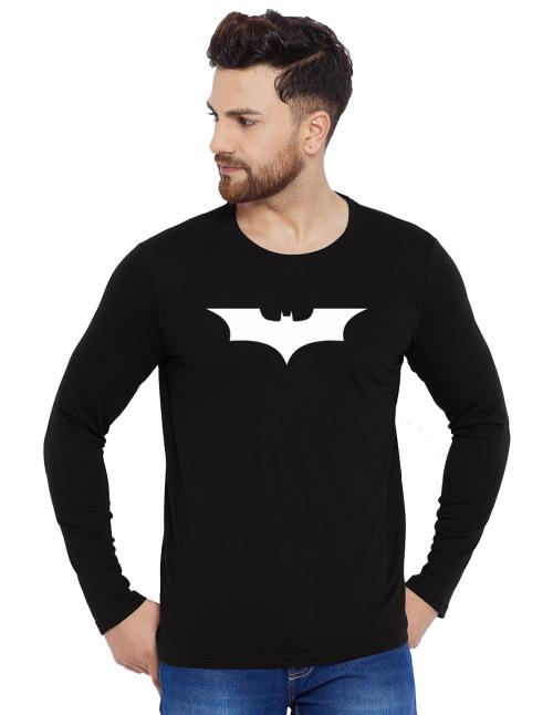 Organic Chics Batman Printed Black Round Neck Full Sleeve Cotton Regular Fit Men Tshirt - (XXL)