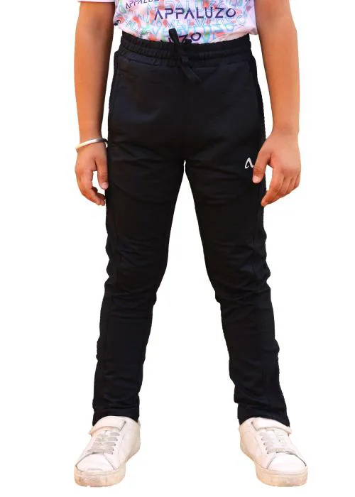 APPALUZO Boy's Polyster Zip-N-Glide Active Waffle Track Pants (Colour: Black, Size: 5-6 Y)