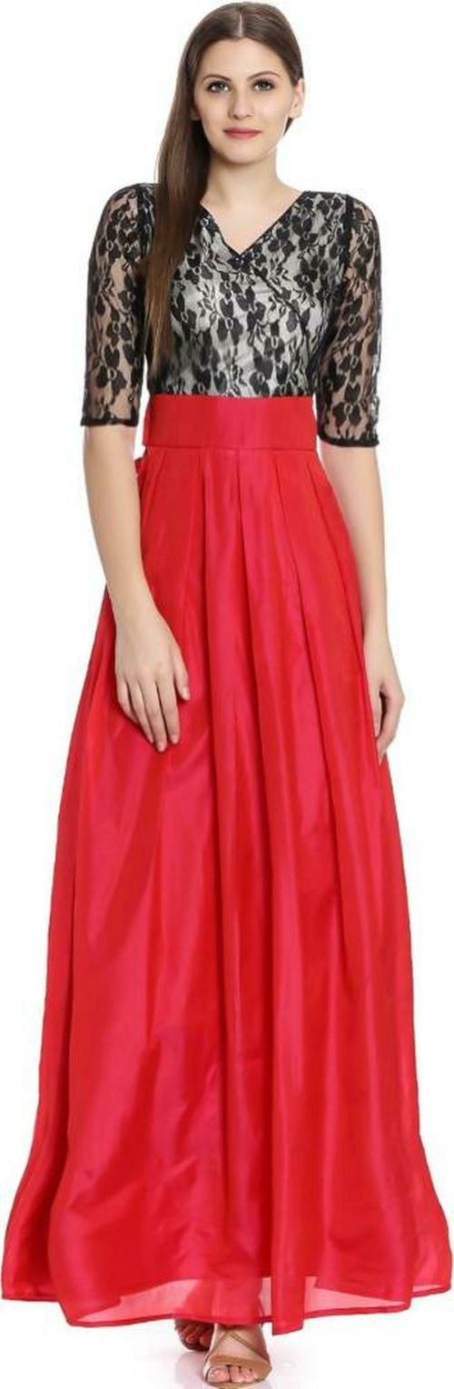 scenestealer Women Red Solid Poly Georgette Maxi Dress - S