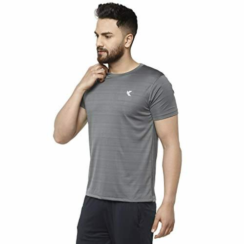 KRONOS Men Grey Solid Polyester Round Neck T-shirt - XL