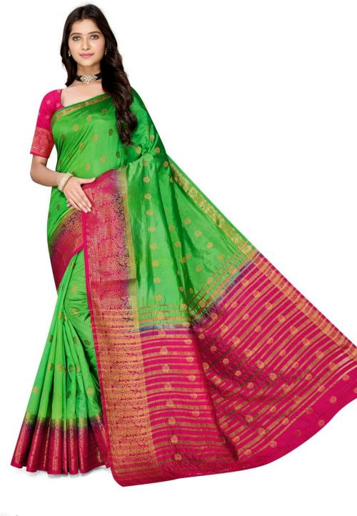 Devi creation Women Jacquard Saree Green
