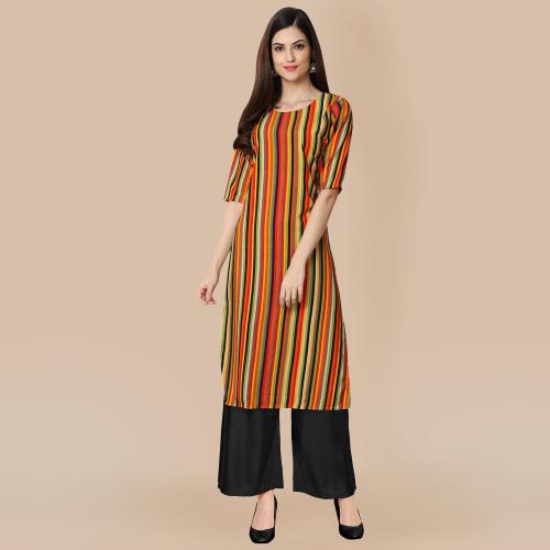 Ethnic Basket Women's Multicolor Kurta and Black Palazzo Set {530356-Black Palazzo_L}