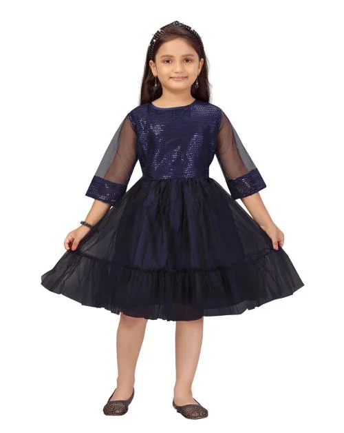 Aarika Girl's Navy Blue Color Party Wear Frock