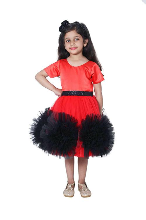Wish Little Girls Red And Black A-Line Frock Dress - 8 Y