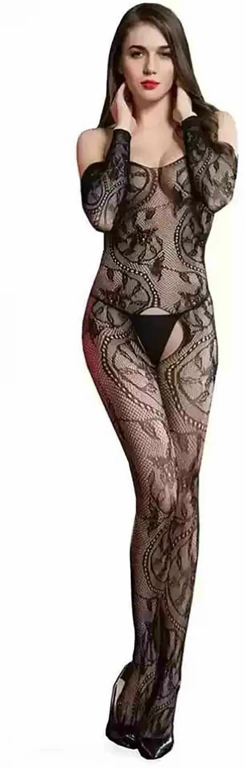 ogimi - ohh Give me Women Fishnet Sexy Full Sleeves Body Stocking, Free Size