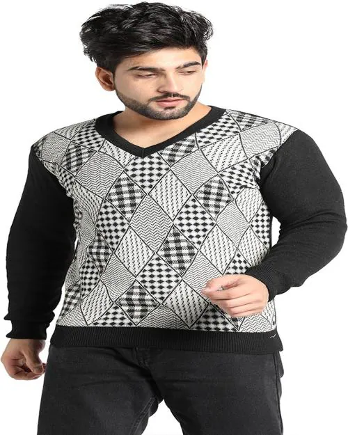 VENATORIA Woven V Neck Casual Men Black Sweater ()