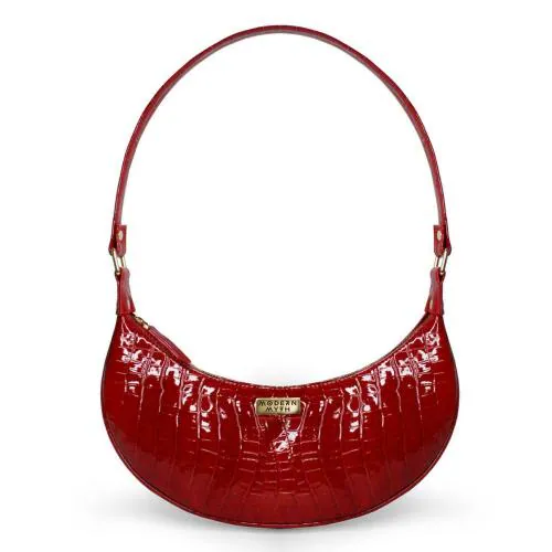 Red Croco Half Moon Baguette Shoulder Bag