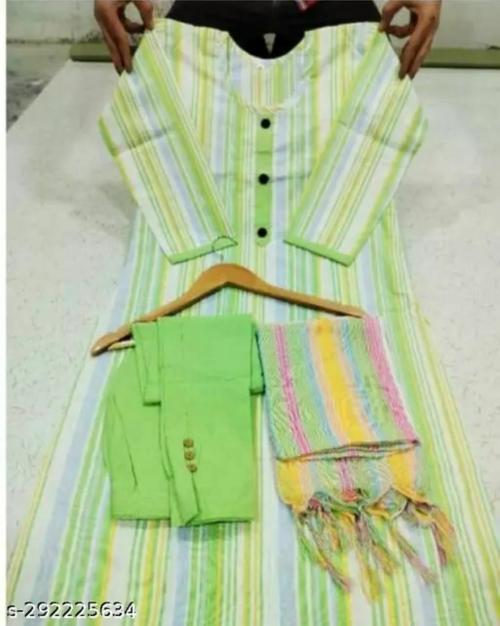 AL GHANIY Women Cotton Blend Kurta Pant Dupatta Set-Size-XL-Multicolor