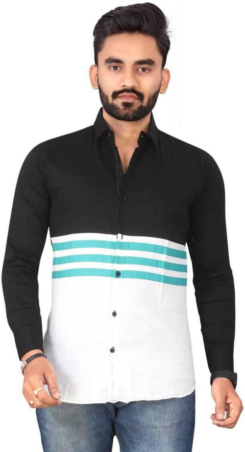 H-COTEESE Men Black Color Block Cotton Blend Casual Shirt (M)