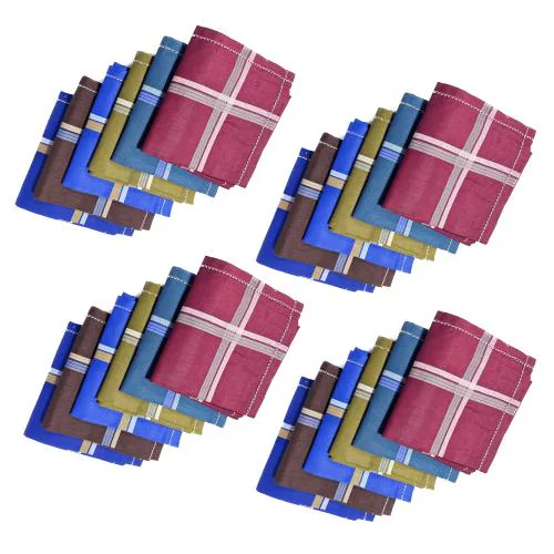 DIKHAWA Pack of 24 Men's 100% Cotton Handkerchiefs/Hankies/Rumal, Dark Colour Mix, Large Size